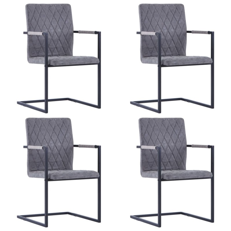 vidaXL Sillas voladizas de comedor 4 uds cuero sintético gris oscuro vidaXL Sillas voladizas de comedor 4 uds cuero sintético gris oscuro