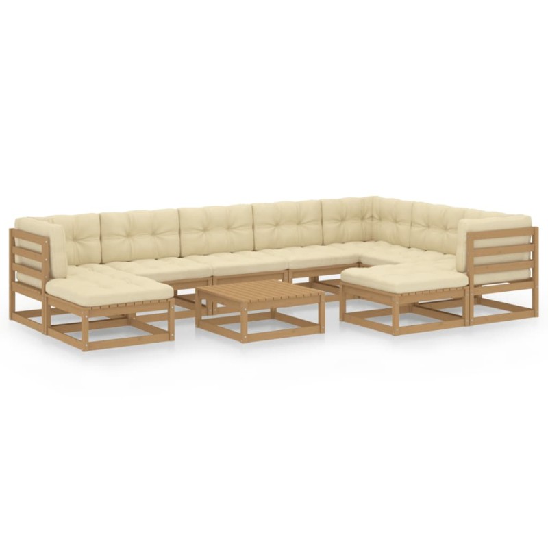 vidaXL Set de muebles de jardín 10 pzs cojines madera pino marrón miel vidaXL Set de muebles de jardín 10 pzs cojines madera pino marrón miel