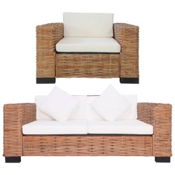 vidaXL Juego de sofás con cojines 2 piezas de ratán natural 