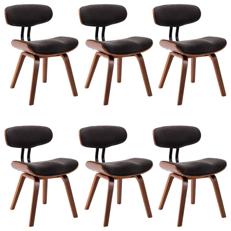 vidaXL Sillas de comedor 6 uds madera curvada gris y tela