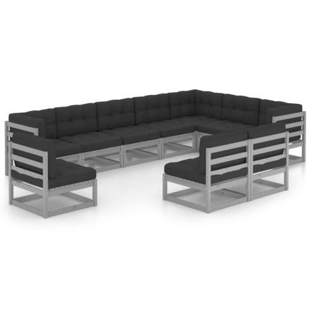 vidaXL Set de muebles de jardín 10 pzas con cojines madera pino gris