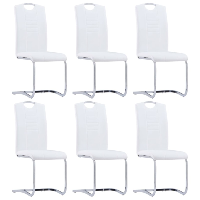 vidaXL Sillas voladizas de comedor 6 unidades cuero sintético blanco vidaXL Sillas voladizas de comedor 6 unidades cuero sintético blanco