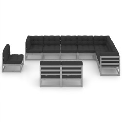 vidaXL Set de muebles de jardín 10 pzas con cojines madera pino gris