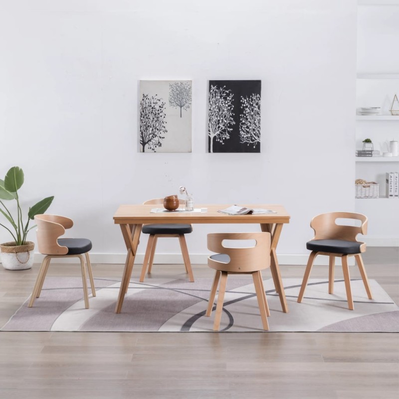 vidaXL Sillas de comedor 4 uds madera curvada cuero sintético negro vidaXL Sillas de comedor 4 uds madera curvada cuero sintético negro