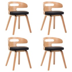 vidaXL Sillas de comedor 4 uds madera curvada cuero sintético negro