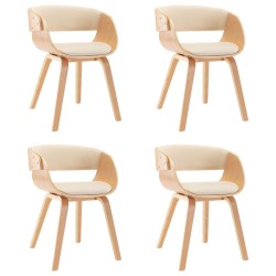 vidaXL Sillas de comedor 4 uds madera curvada y cuero sintético crema