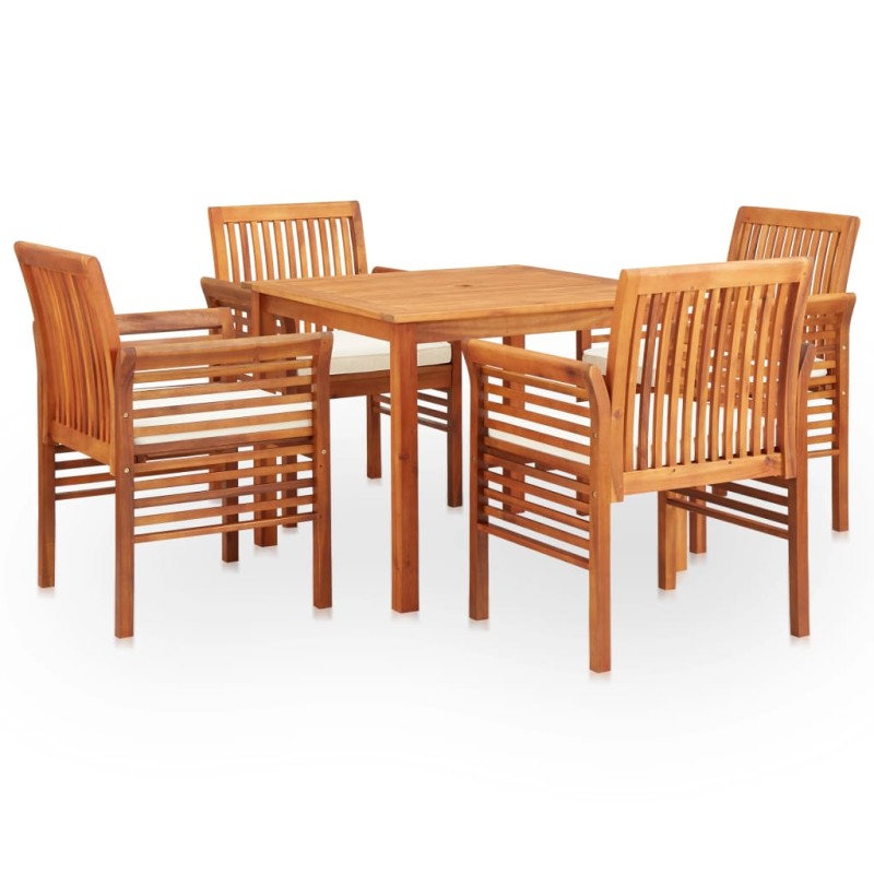 vidaXL Set comedor de jardín 5 pzas y cojines madera maciza de acacia vidaXL Set comedor de jardín 5 pzas y cojines madera maciza de acacia