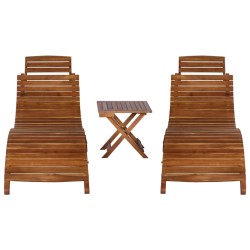 vidaXL Set de tumbonas con mesita 3 piezas madera maciza de acacia