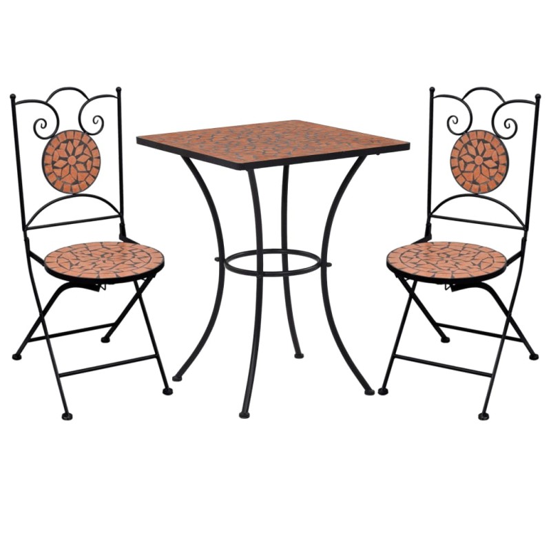 vidaXL Mesa y sillas de bistró 3 piezas con mosaico cerámica terracota vidaXL Mesa y sillas de bistró 3 piezas con mosaico cerámica terracota