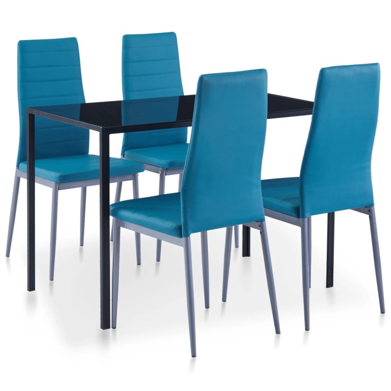vidaXL Conjunto de mesa y sillas de comedor 5 piezas azul vidaXL Conjunto de mesa y sillas de comedor 5 piezas azul