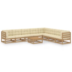 vidaXL Set de muebles de jardín 9 pzs cojines madera pino marrón miel