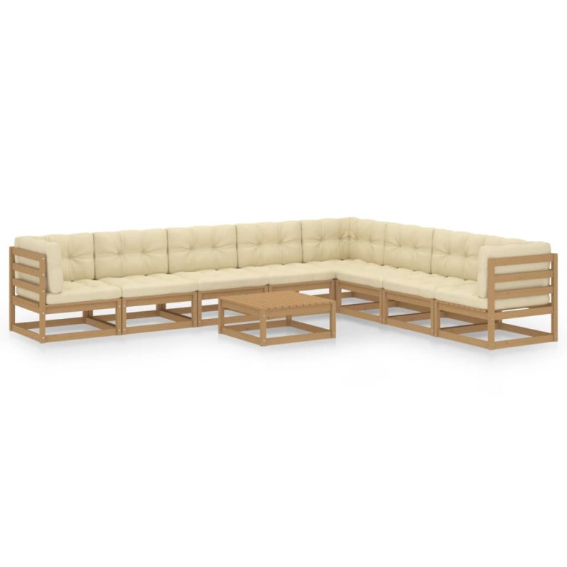 vidaXL Set de muebles de jardín 9 pzs cojines madera pino marrón miel vidaXL Set de muebles de jardín 9 pzs cojines madera pino marrón miel