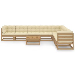 vidaXL Set de muebles de jardín 9 pzs cojines madera pino marrón miel