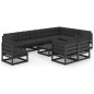 vidaXL Set de muebles de jardín 11 pzas con cojines madera pino negro