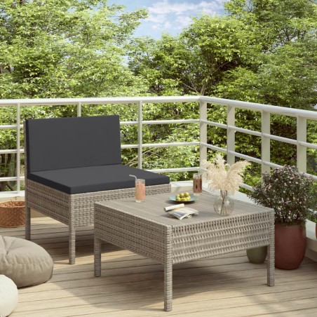 vidaXL Set de muebles de jardín 2 pzas y cojines ratán sintético gris