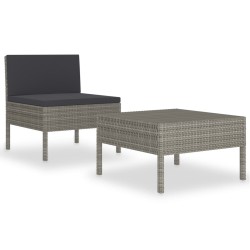 vidaXL Set de muebles de jardín 2 pzas y cojines ratán sintético gris