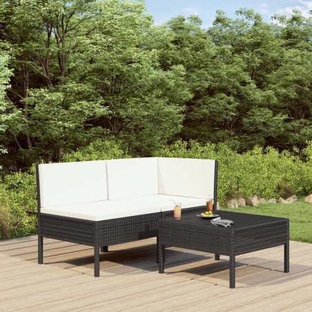 vidaXL Set de muebles de jardín 3 pzas y cojines ratán sintético negro