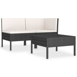 vidaXL Set de muebles de jardín 3 pzas y cojines ratán sintético negro