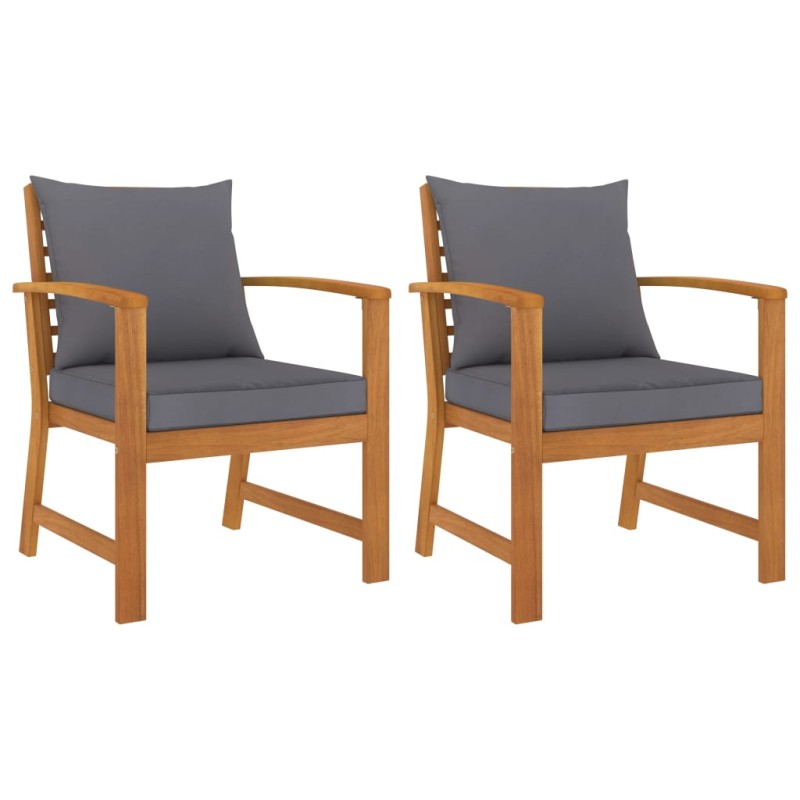 vidaXL Sillas de jardín cojines gris oscuro 2 uds madera maciza acacia