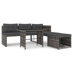 vidaXL Juego de comedor de jardín 4 piezas con cojines ratán PE gris