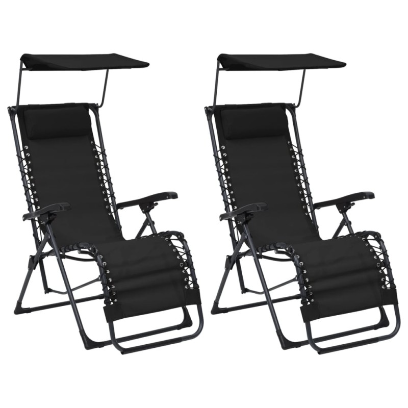 vidaXL Sillas plegables 2 unidades textilene negro vidaXL Sillas plegables 2 unidades textilene negro