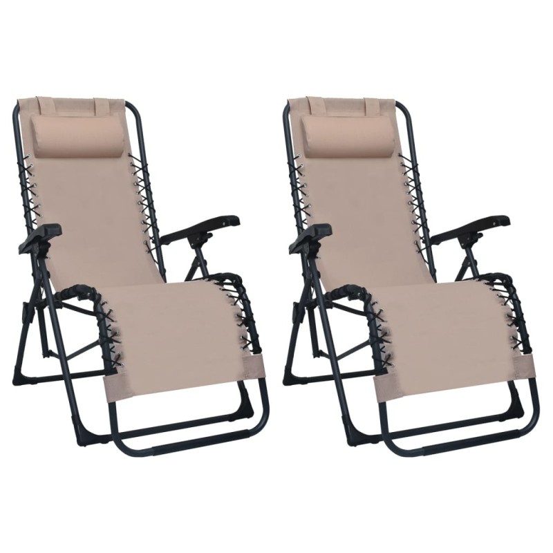 vidaXL Sillas plegables 2 unidades textilene gris taupe vidaXL Sillas plegables 2 unidades textilene gris taupe