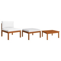vidaXL Muebles de jardín con cojines 3 pzas madera maciza de acacia 