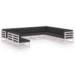 vidaXL Set de muebles de jardín 10 pzas con cojines madera pino blanco