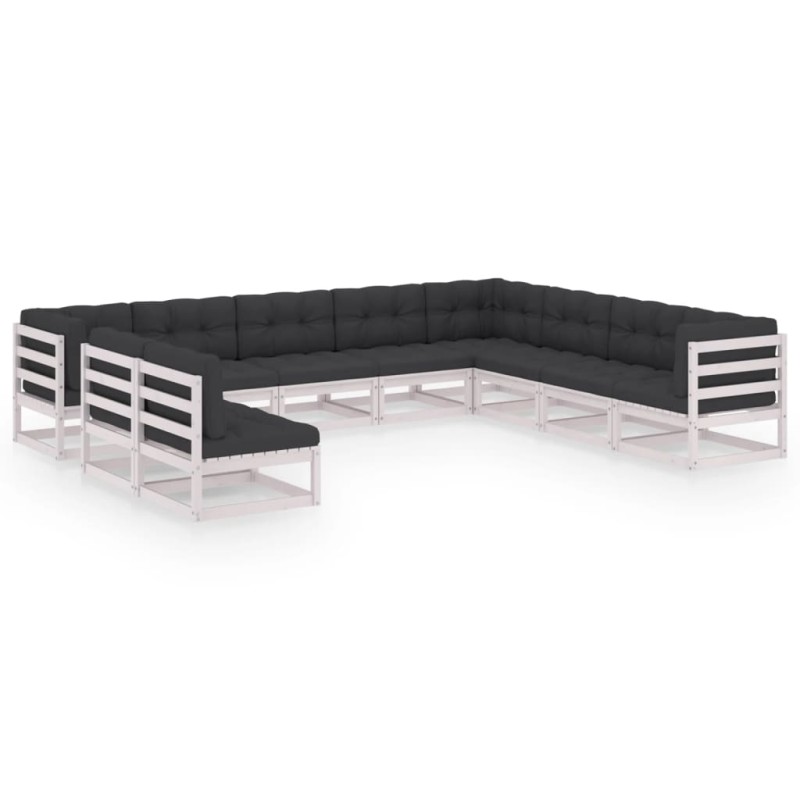 vidaXL Set de muebles de jardín 10 pzas con cojines madera pino blanco vidaXL Set de muebles de jardín 10 pzas con cojines madera pino blanco