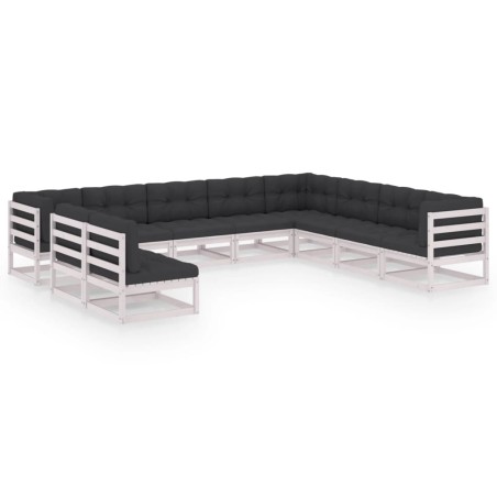 vidaXL Set de muebles de jardín 10 pzas con cojines madera pino blanco