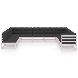 vidaXL Set de muebles de jardín 10 pzas con cojines madera pino blanco