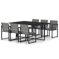 vidaXL Set de comedor para jardín 7 pzas cojines ratán sintético gris