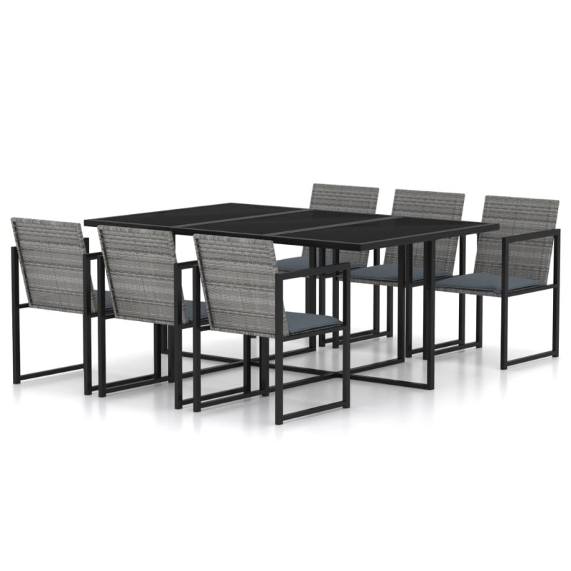 vidaXL Set de comedor para jardín 7 pzas cojines ratán sintético gris vidaXL Set de comedor para jardín 7 pzas cojines ratán sintético gris