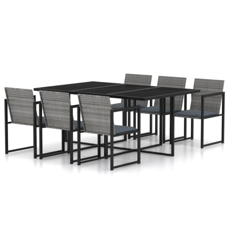 vidaXL Set de comedor para jardín 7 pzas cojines ratán sintético gris