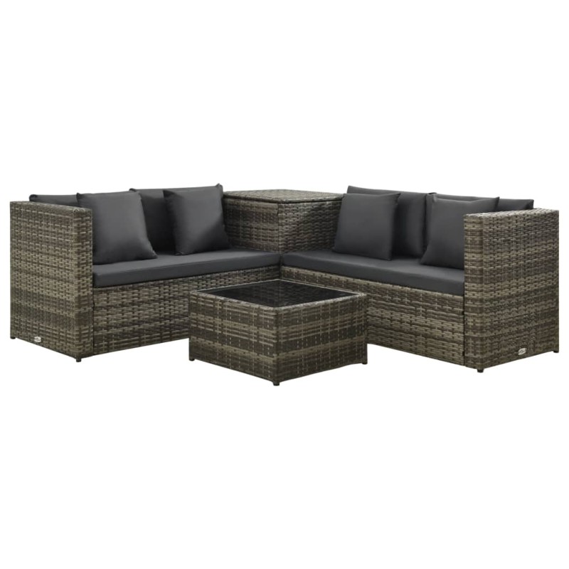 vidaXL Set de muebles de jardín 4 pzas y cojines ratán sintético gris vidaXL Set de muebles de jardín 4 pzas y cojines ratán sintético gris