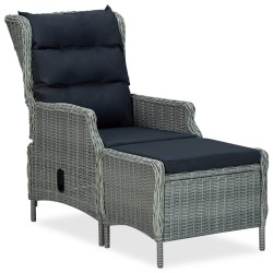 vidaXL Sillón reclinable de jardín con reposapiés ratán PE gris claro