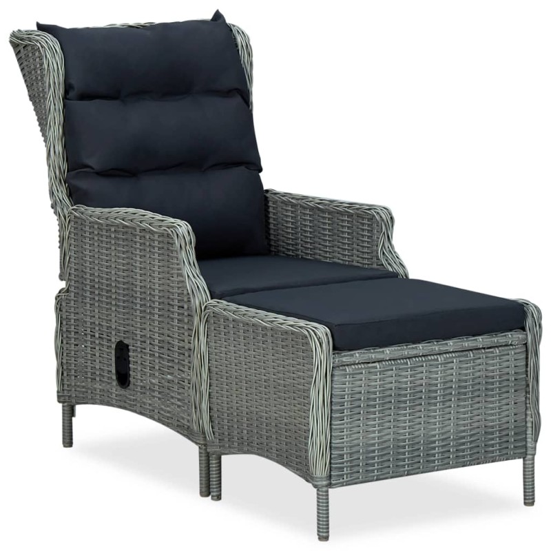 vidaXL Sillón reclinable de jardín con reposapiés ratán PE gris claro vidaXL Sillón reclinable de jardín con reposapiés ratán PE gris claro