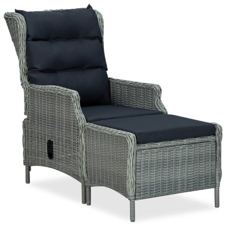 vidaXL Sillón reclinable de jardín con reposapiés ratán PE gris claro