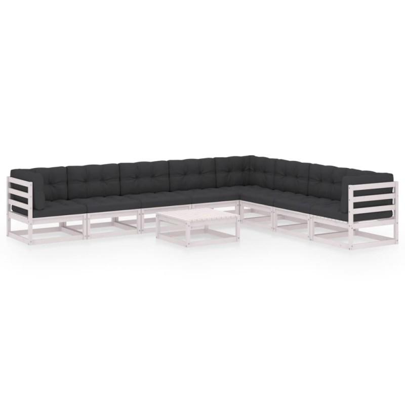 vidaXL Set de muebles de jardín 9 pzas con cojines madera pino blanco vidaXL Set de muebles de jardín 9 pzas con cojines madera pino blanco