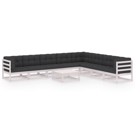 vidaXL Set de muebles de jardín 9 pzas con cojines madera pino blanco