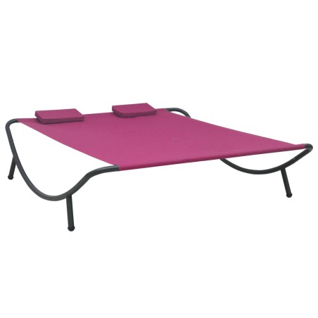 vidaXL Tumbona doble de exterior de tela rosa