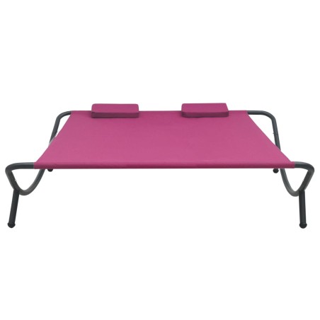 vidaXL Tumbona doble de exterior de tela rosa