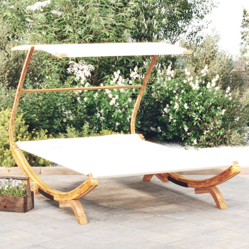 vidaXL Tumbona con dosel madera maciza curvada crema 165x203x138 cm vidaXL Tumbona con dosel madera maciza curvada crema 165x203x138 cm