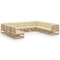 vidaXL Set de muebles de jardín 10 pzs cojines madera pino marrón miel vidaXL Set de muebles de jardín 10 pzs cojines madera pino marrón miel