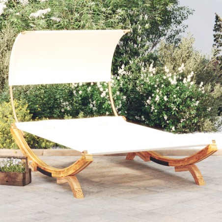 vidaXL Tumbona con dosel madera maciza curvada crema 165x203x126 cm