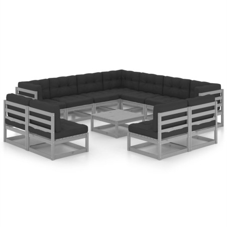vidaXL Set de muebles de jardín 12 pzas con cojines madera pino gris