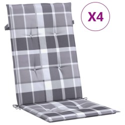 vidaXL Cojín silla jardín respaldo alto 4 uds cuadros gris 120x50x3 cm