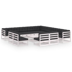 vidaXL Set de muebles de jardín 14 pzas con cojines madera pino blanco