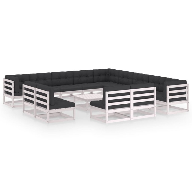 vidaXL Set de muebles de jardín 14 pzas con cojines madera pino blanco vidaXL Set de muebles de jardín 14 pzas con cojines madera pino blanco