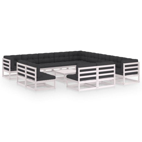 vidaXL Set de muebles de jardín 14 pzas con cojines madera pino blanco